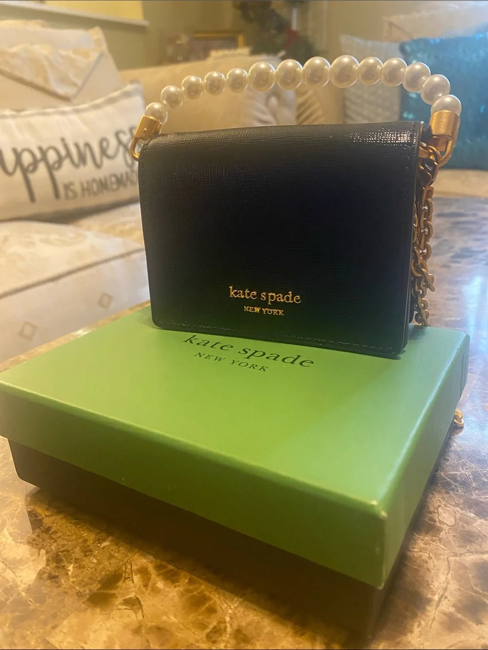 kate spade Black Mini Pearl-Handle Crossbody. The box is included.